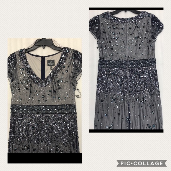 Adrianna Papell short sleeve gem and sequin long dress - Picture 5 of 9